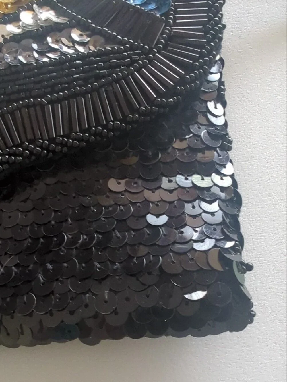 Black Sequin Clutch with Multicolor Beaded Accent